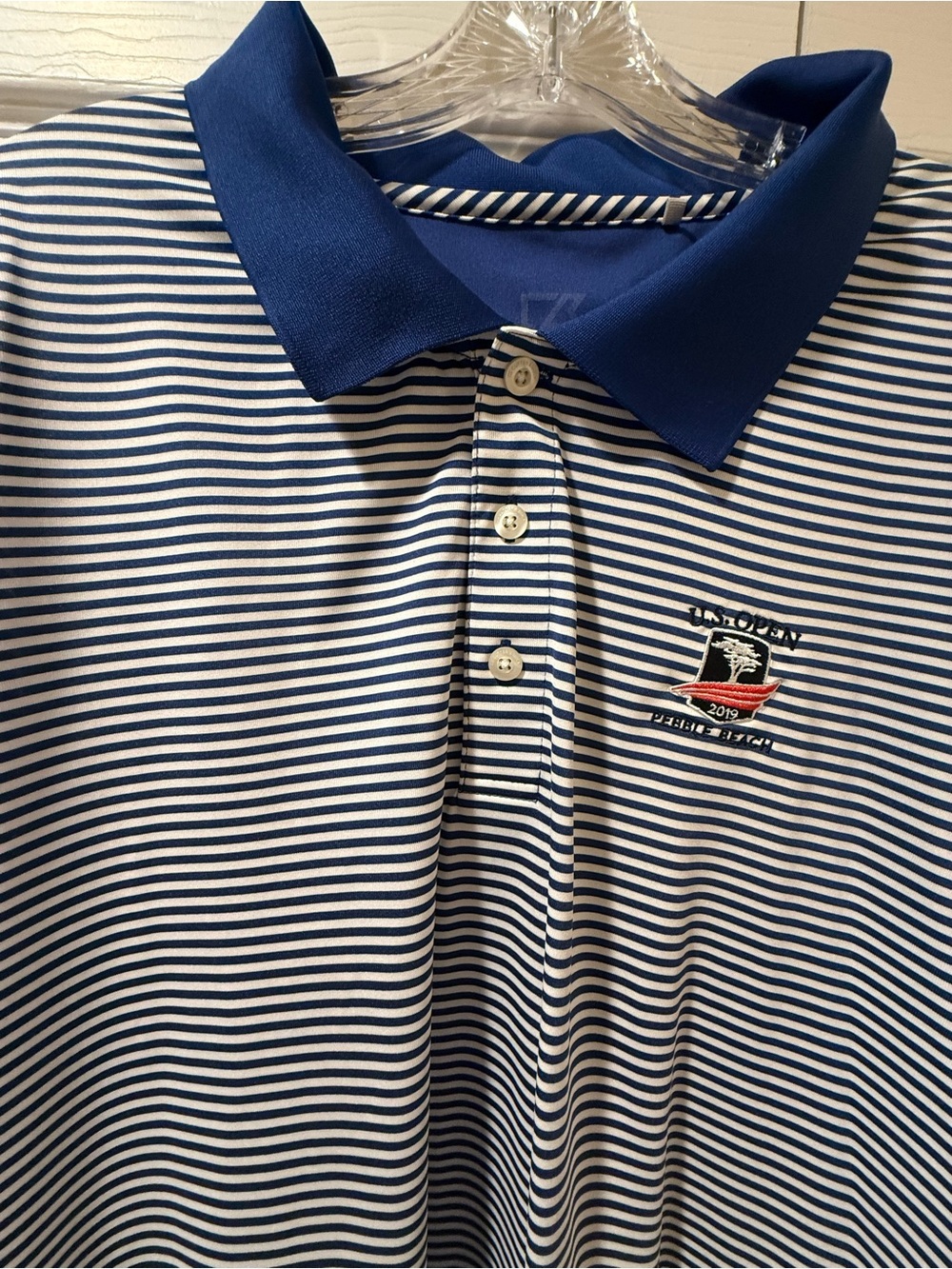 Cutter & Buck 2019 US Open (Pebble Beach) Navy and White Striped Polo